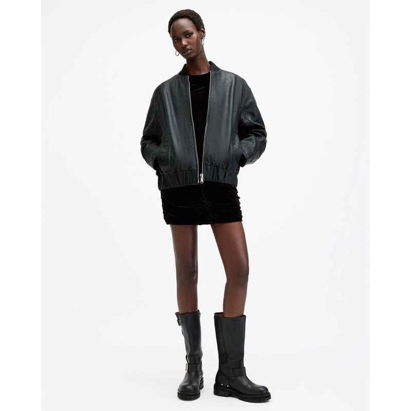 AllSaints Yara Relaxed Fit Leather Bomber Jacket image number 3
