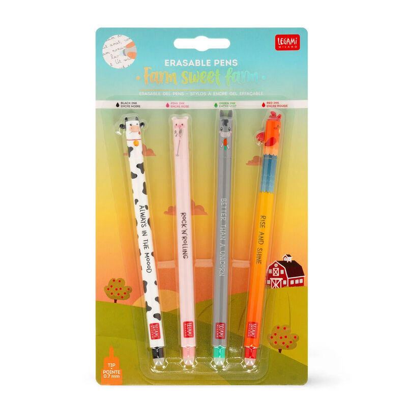 Legami Set of 4 Erasable Gel Pens - Farm Sweet Farm image number 1
