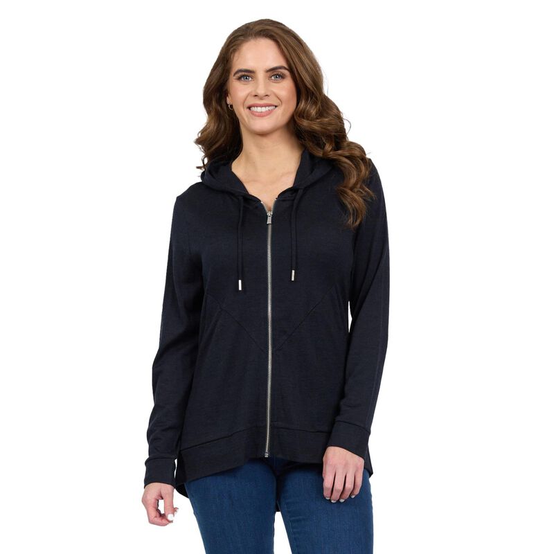 Vassalli 100% Merino Zip Up Hooded Jacket With Scooped Back Hem image number 3