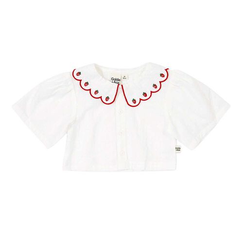 Goldie + Ace Scallop Collar Strawberry Cropped Blouse 1-2Y
