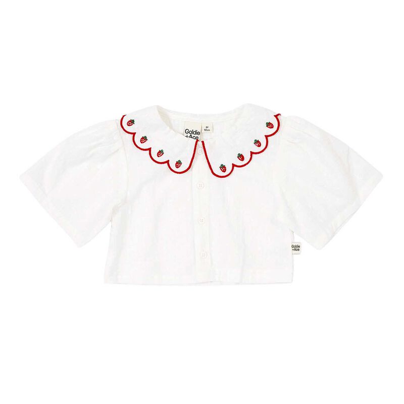 Goldie + Ace Scallop Collar Strawberry Cropped Blouse 1-2Y image number 0