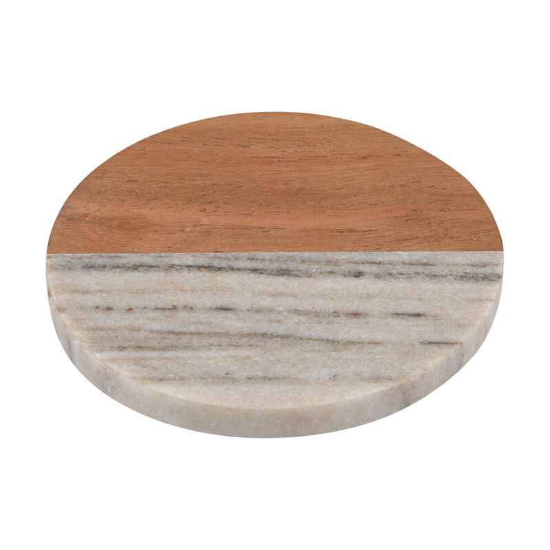 Maxwell & Williams Collective Round Marble & Acacia Coaster 10cm Beige image number 1