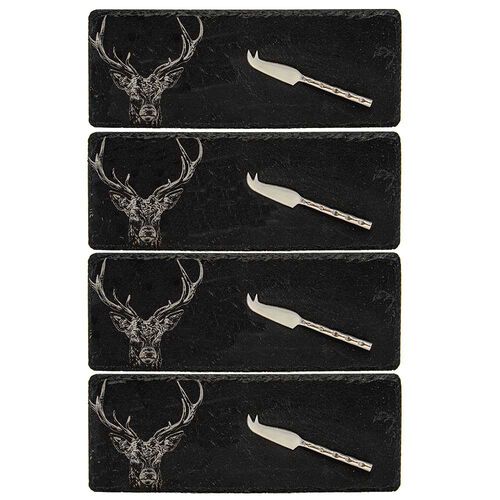 Selbrae House 4 Mini Slate Cheese Board & Knives  - Stag Prince