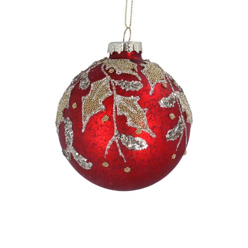 Gisela Graham Antique Red Glass Ball W Gold/Silver Beaded Hol