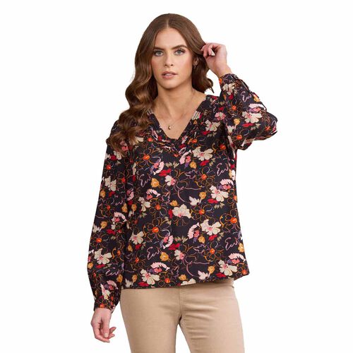 Vassalli Pleated V Neck Top With Gathered Back Seam