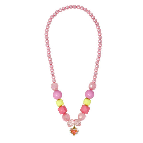 Pink Poppy My Lovely Pink Heart Charm Stretch Beaded Necklace