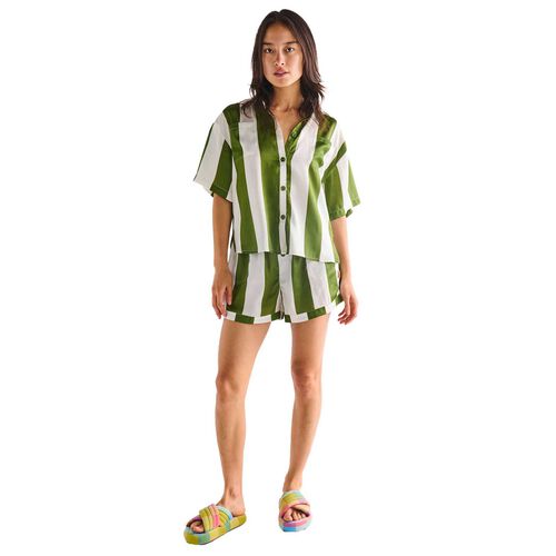 Kip&Co Moss Stripe Adult Satin SS Shirt & Short Pyjama Set