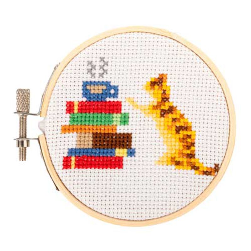 Kikkerland Mini Cross Stitch Embroidery - Cat & Books image number 2