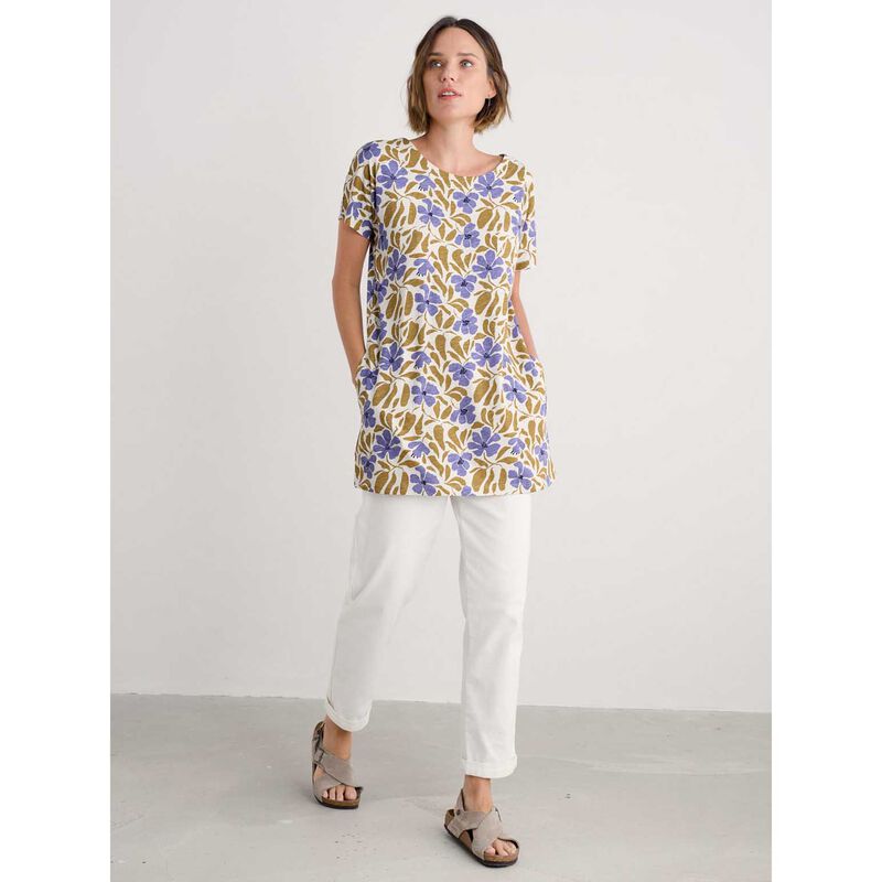 Seasalt Cornwall Ocean Gaze Tunic Leafy Floral Chalk Pear image number 3