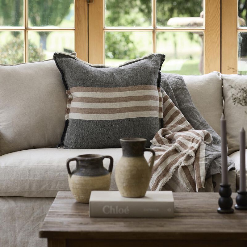 French Country Herringbone Stripe Throw Black Spice image number 2