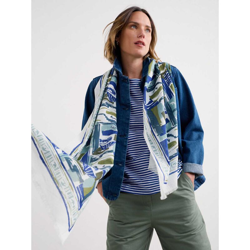 Seasalt Cornwall Summer Scarf Window Sketch Border Chalk image number 1