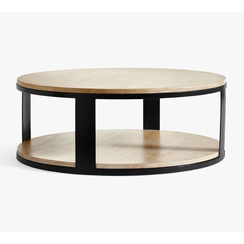 Pottery Barn Cayman Round Wood & Metal Coffee Table image number 1