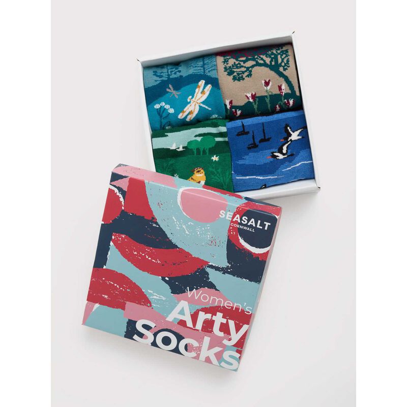 Seasalt Cornwall Gift Box of 4 Arty Socks Scenic Signpost Mix image number 1