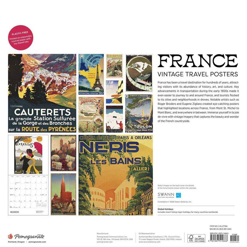 Pomegranate France Vintage Travel Posters Wall Calendar 2027 image number 2