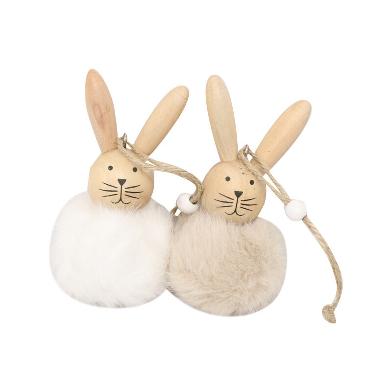 Stockholm Wooden Fluffy Bunny Hanging 9cm image number 0