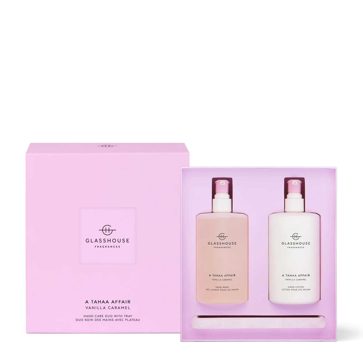 Glasshouse Fragrances 450ml Hand Wash, Hand Lotion & Tray - A Tahaa Affair