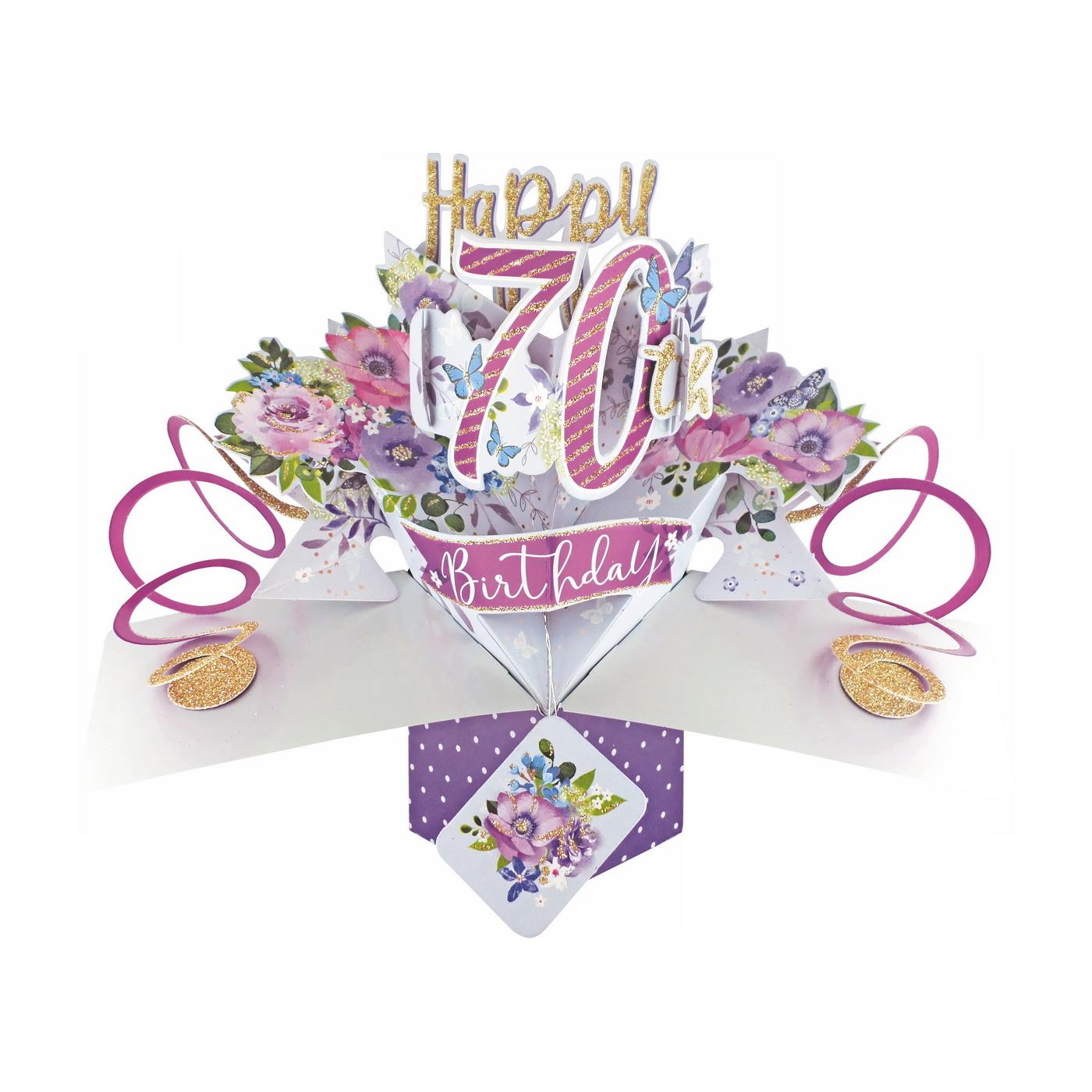Antics 70th Birthday Flowers Pop Up Card