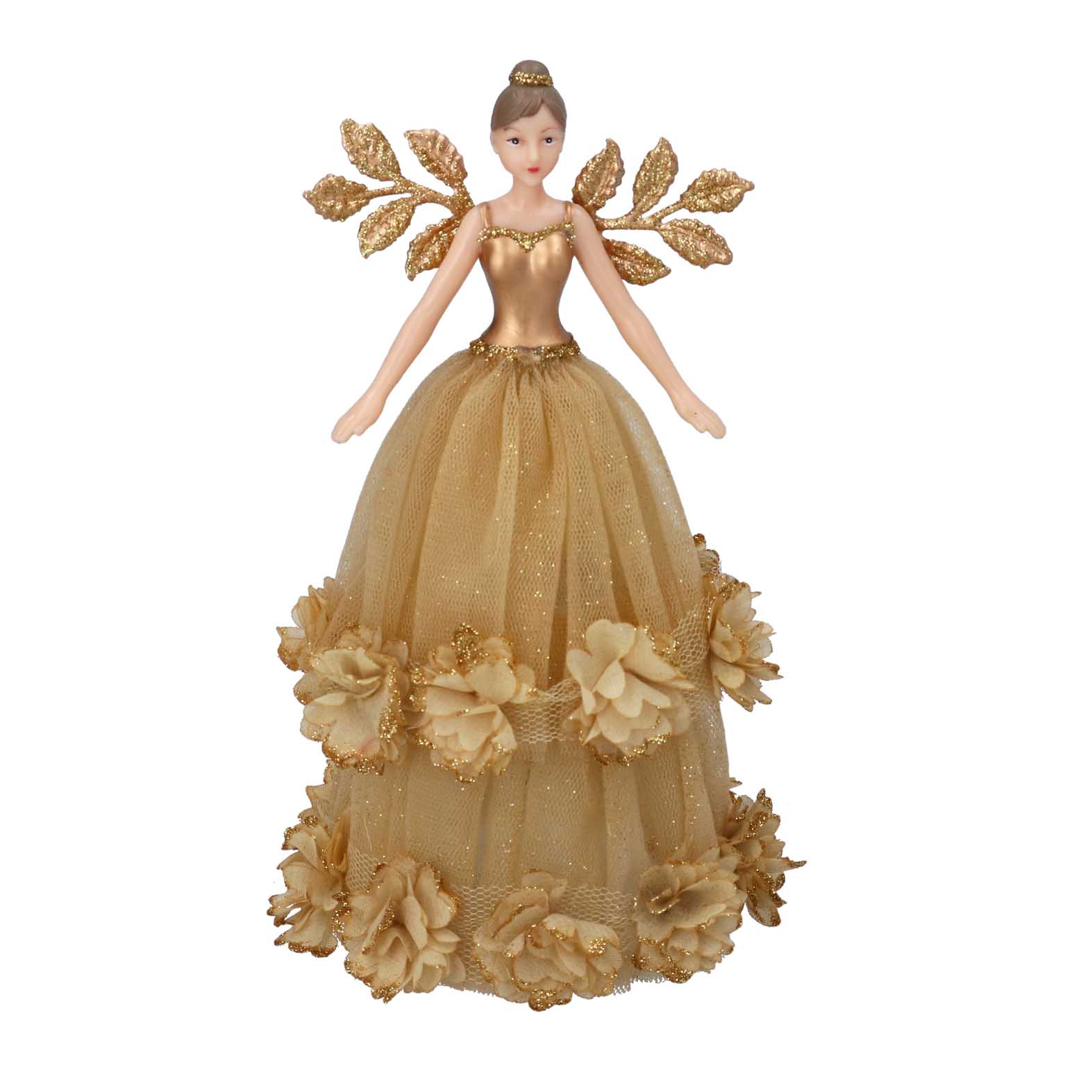 Gisela Graham Tree Top Fairy Gold w Dahlia Bands Sml