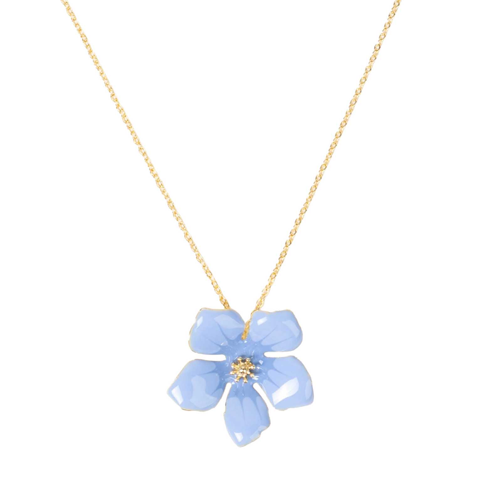 Stella + Gemma Necklace Mini Flower Milk Blue with Gold Ball Centre