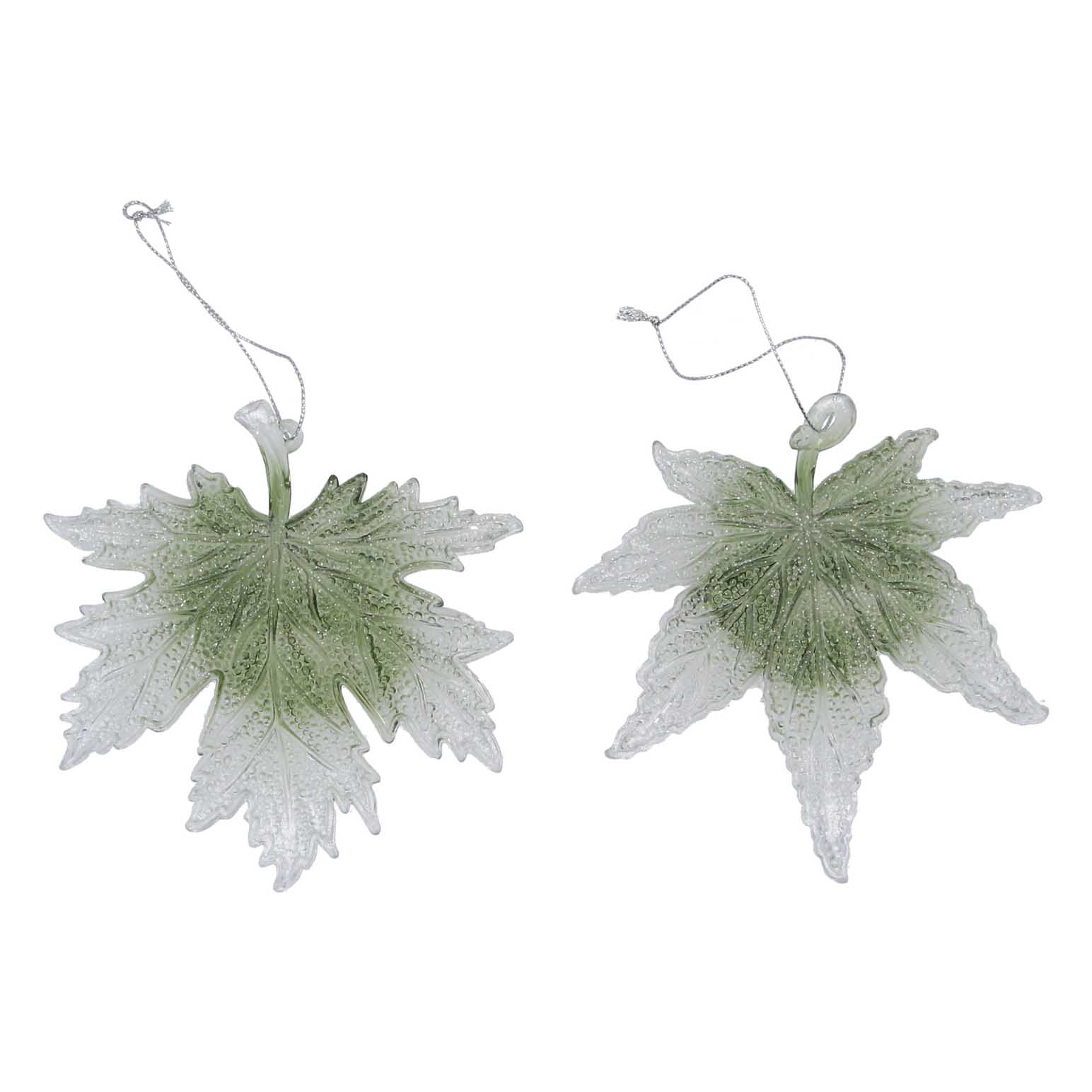 Gisela Graham Clear/Green Leaf Decoration Assorted