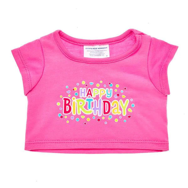 Build A Bear Top - Pink Happy Birthday Tee