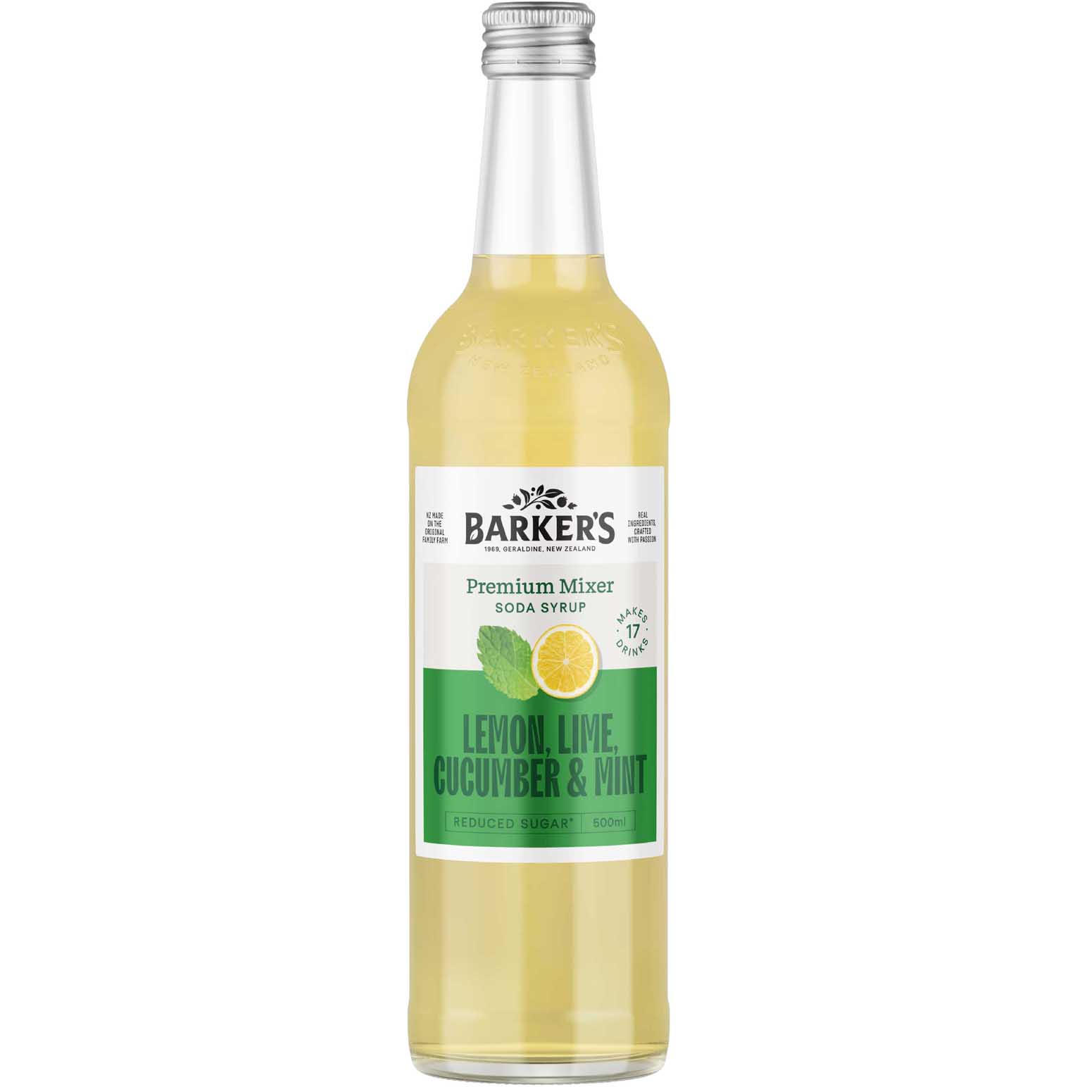 Barker's Reduced Sugar Premium Mixer Syrup Lemon Lime Cucumber & Mint 500ml