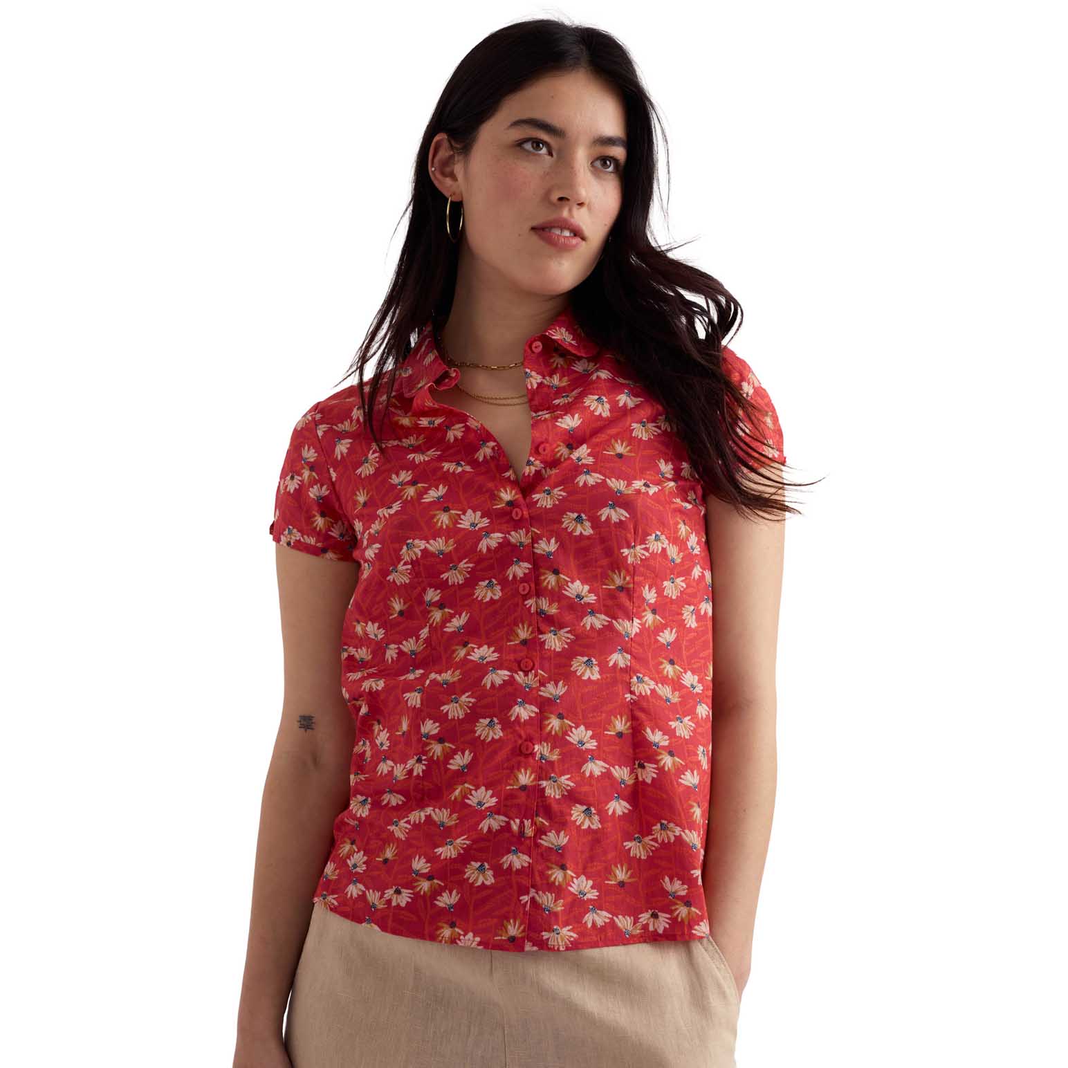 Seasalt Cornwall Rushmaker Shirt Echinacea Stems Tomato