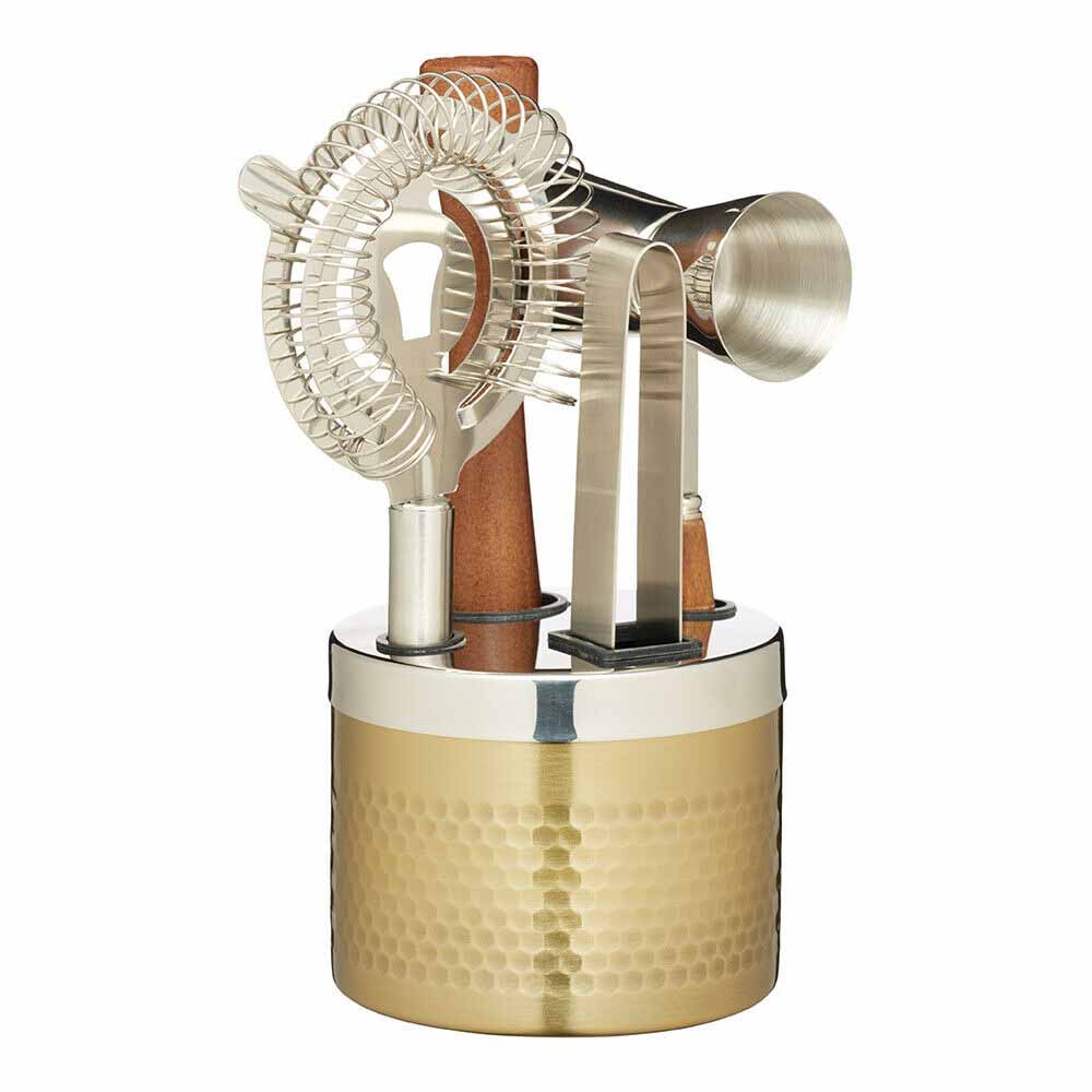 Barcraft Hammered Brass Cocktail Tool Set 5 Piece