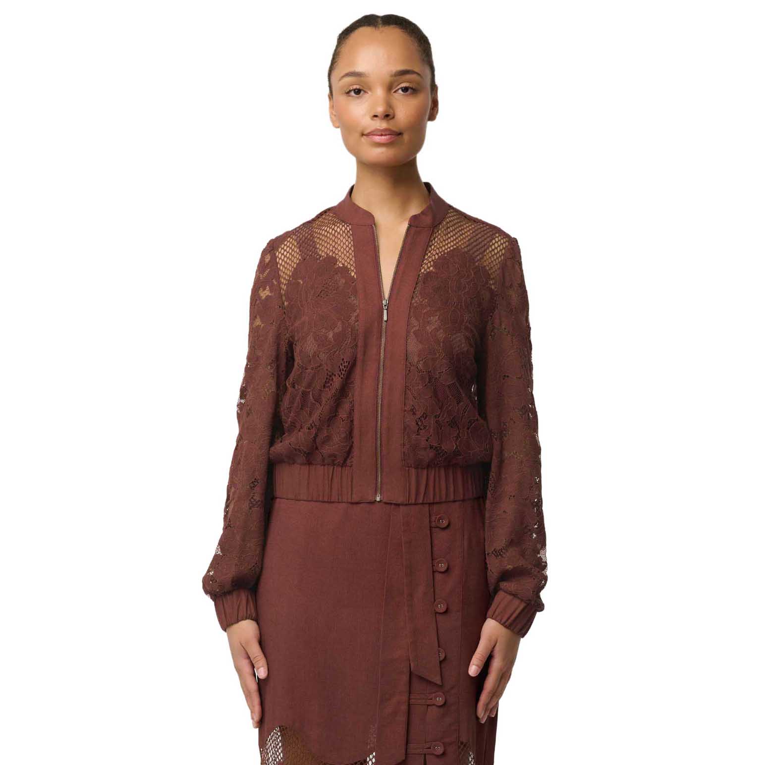 OnceWas Solene Placement Lace Bomber