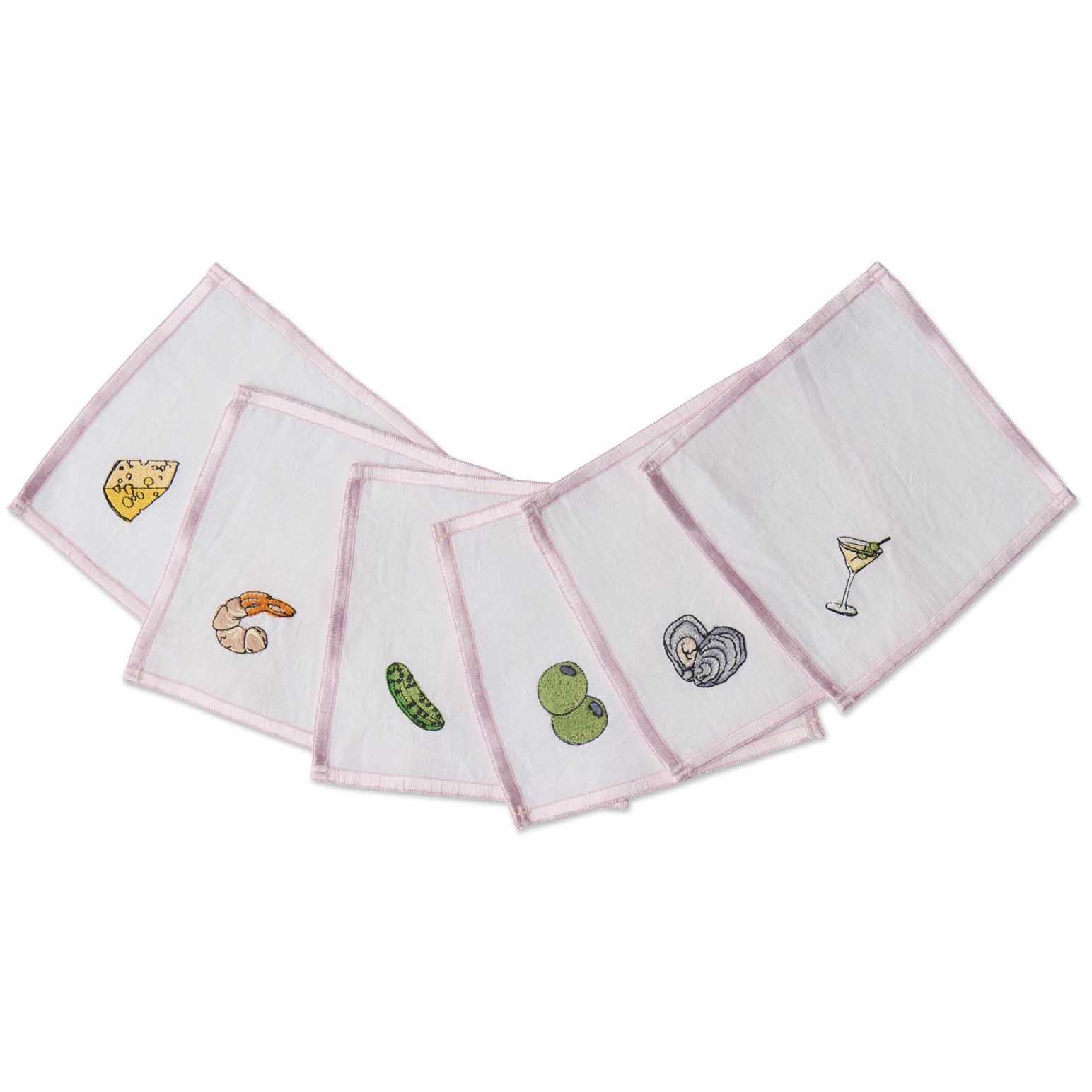 Kip&Co Aperitivo Embroidered 6P Cocktail Napkin Set