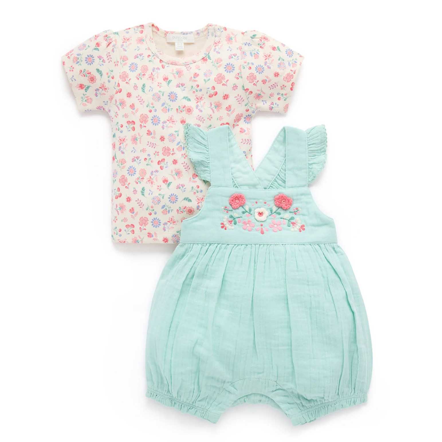 Purebaby Embroidered Overall Set