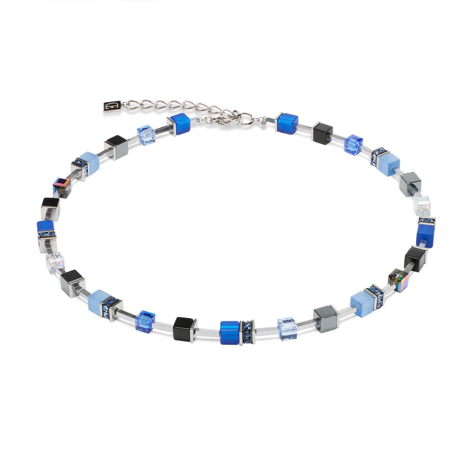 Coeur de Lion GeoCUBE® Lite Blue, Mid Blue & Silver Necklace