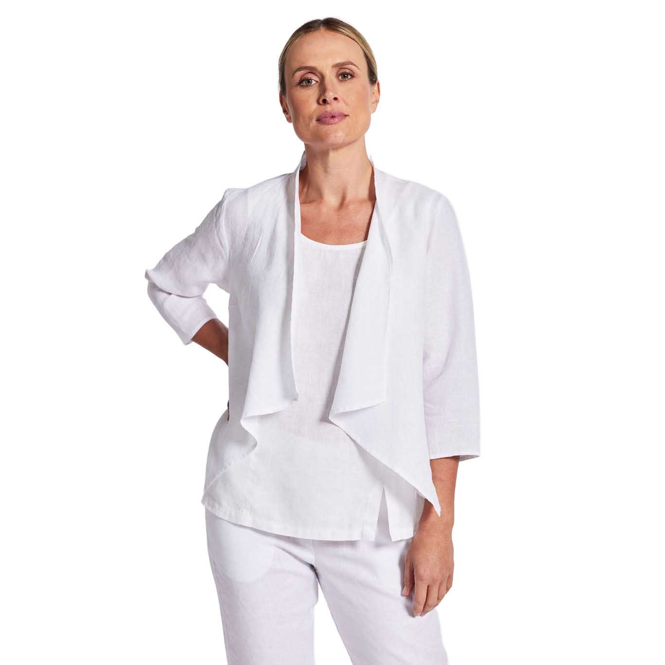 See Saw 100% Linen  3/4 Sl Open Drape Jacket