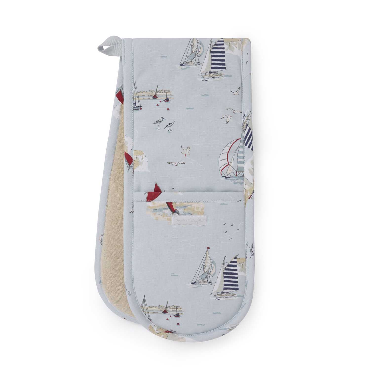Sophie Allport Double Oven Glove Printed Binding Coastal Boats