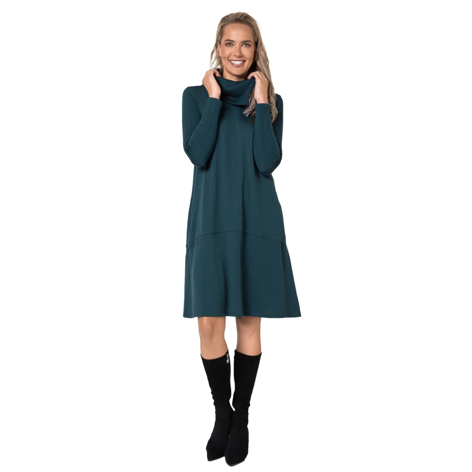 B Merino Cowl Neck Dress