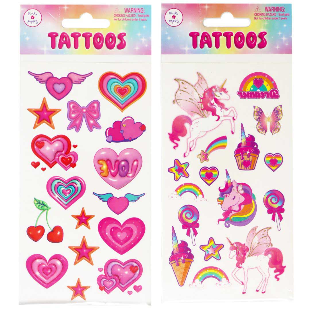 Pink Poppy Unicorn Temporary Tattoos