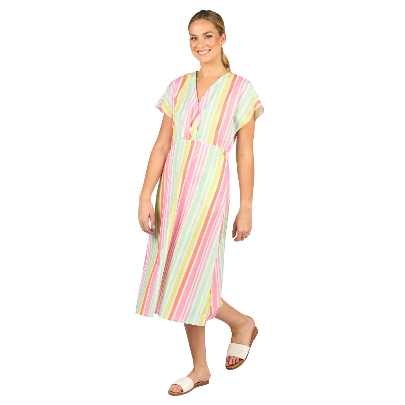 Vassalli Drop Shoulder Dress With Wrap Bodice And Side Pockets