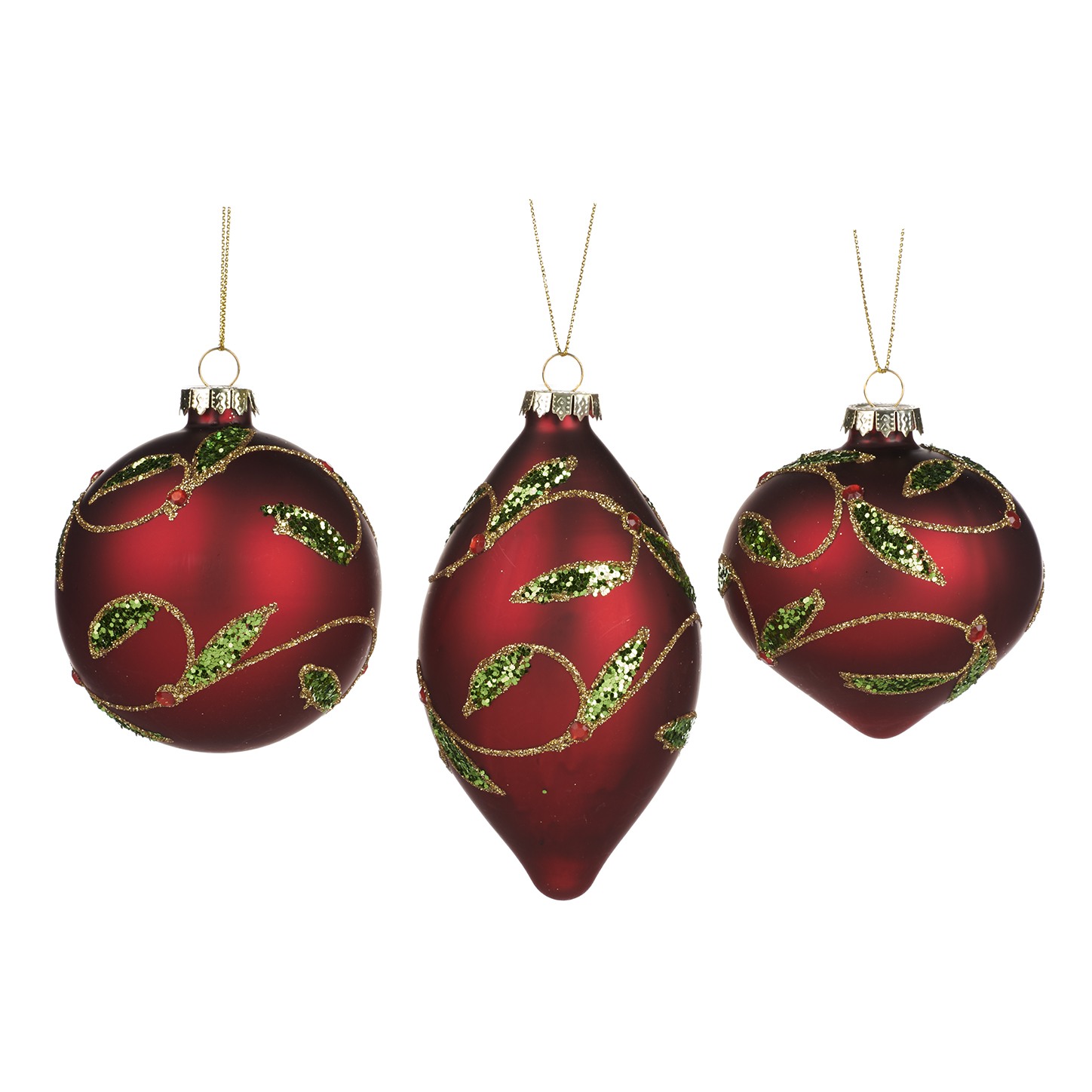 Goodwill Glass Gilt Berry Leaf Swirl Pattern Ornament Assorted 8cm