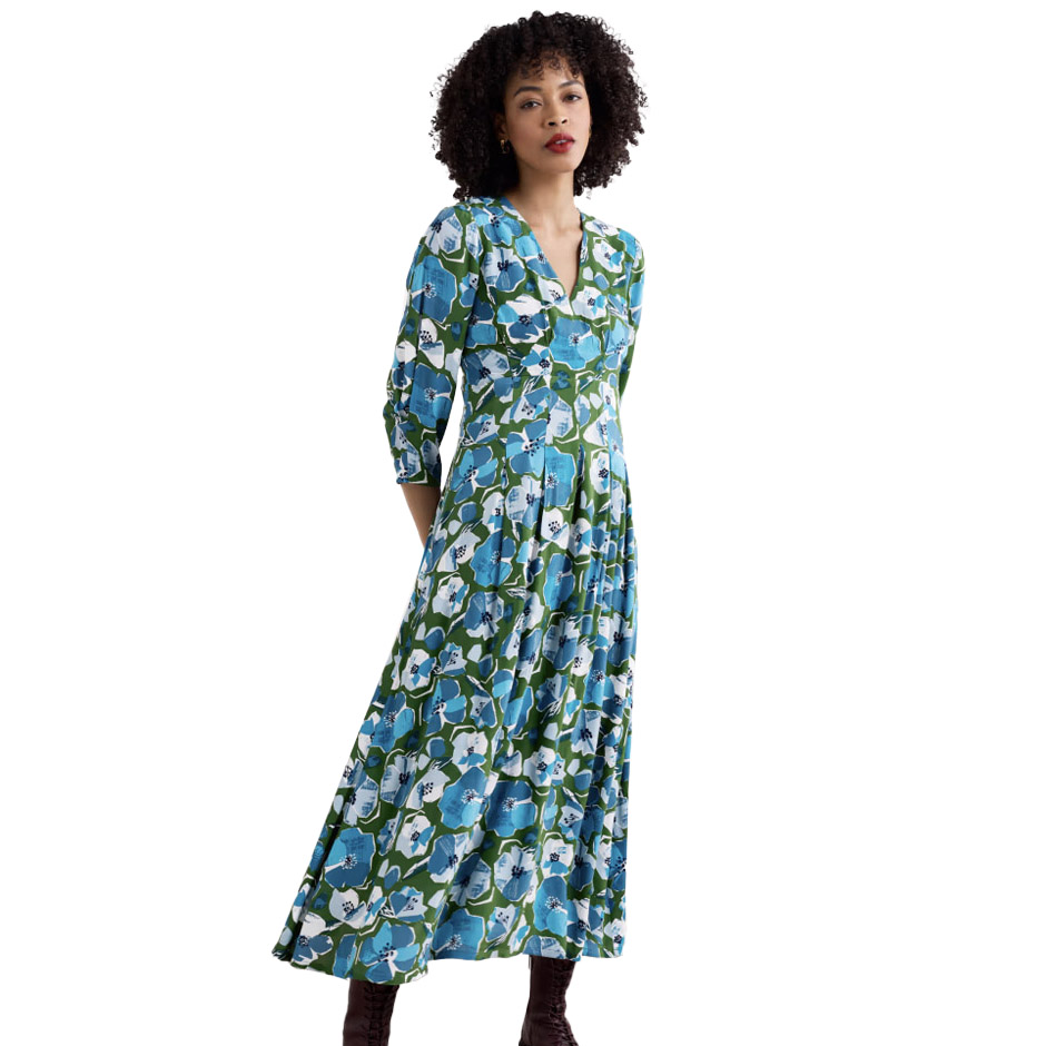 Seasalt Cornwall Etta Dress Paper Hellebores Forest Green