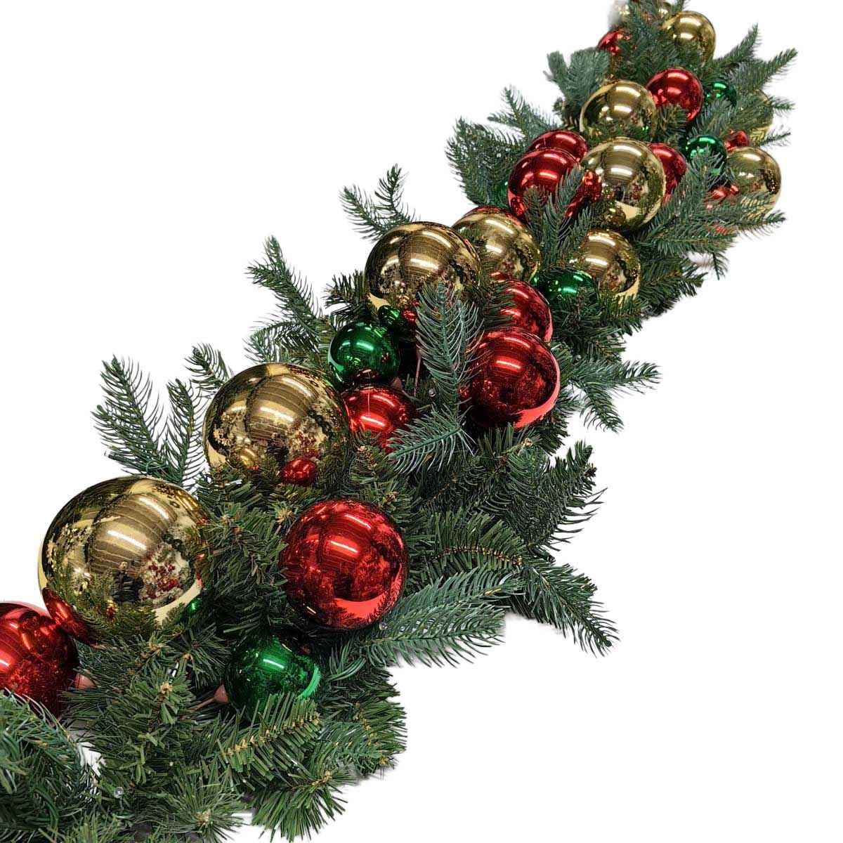 Green Mix Pine Garland with Traditional Baubles 200cm - 100 LED Warm Lights