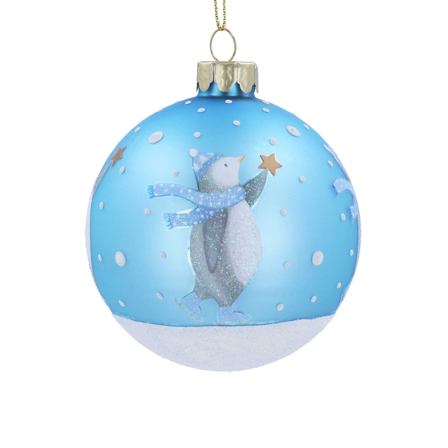 Gisela Graham Matt Blue Baby's 1St Christmas W Penguin Glass