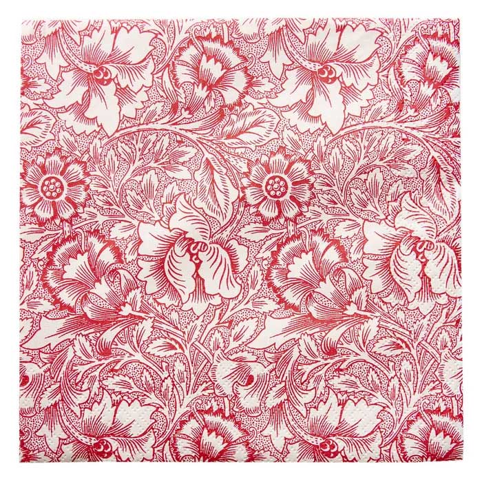 IHR William Morris Pink & Poppy Red White Luncheon Napkin