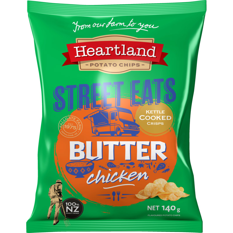 Heartland Street Eats Kettle Cooked Butter Chicken Potato Chips 140g