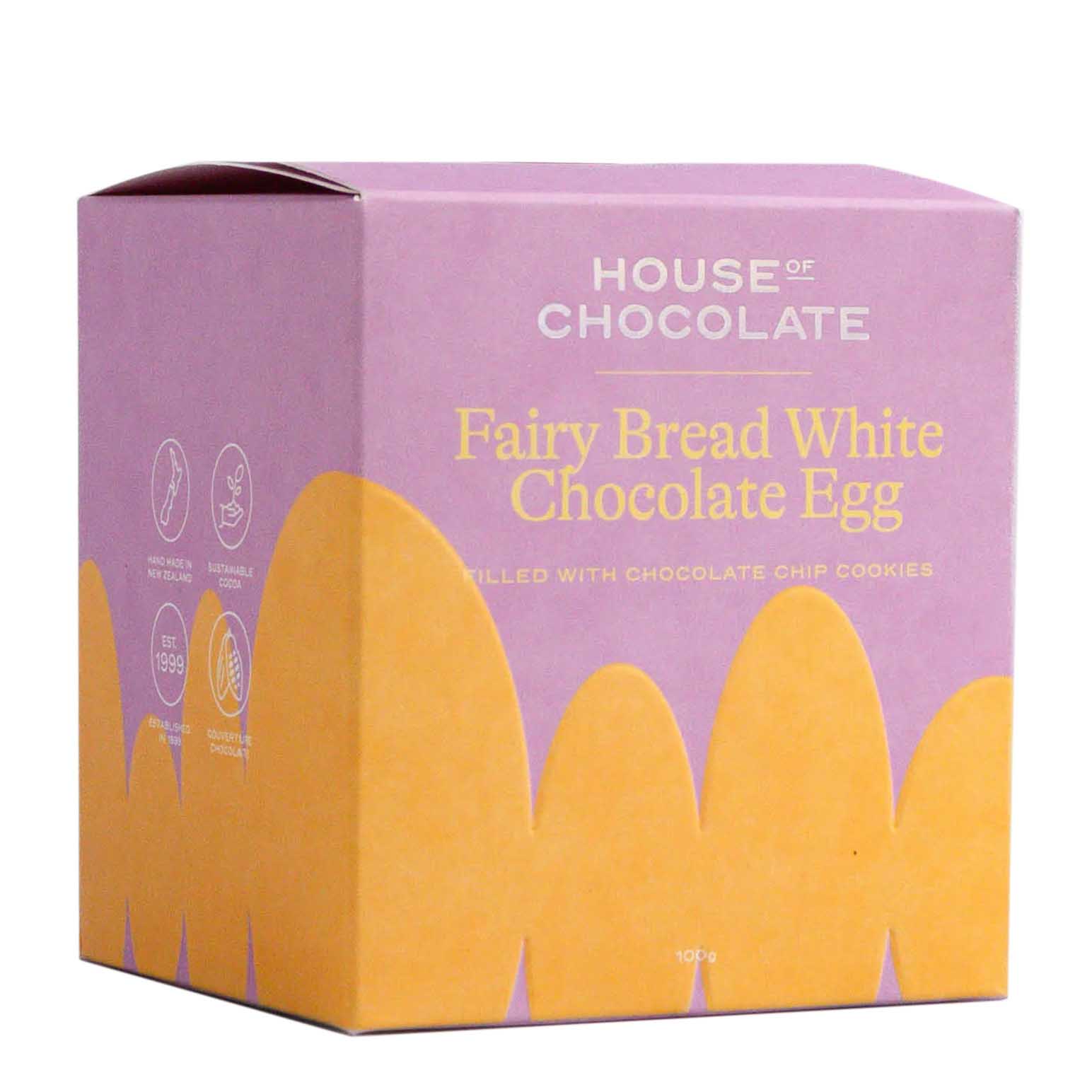 House of Chocolate Fairy Bread White Easter Egg with Choc Cookies 100g