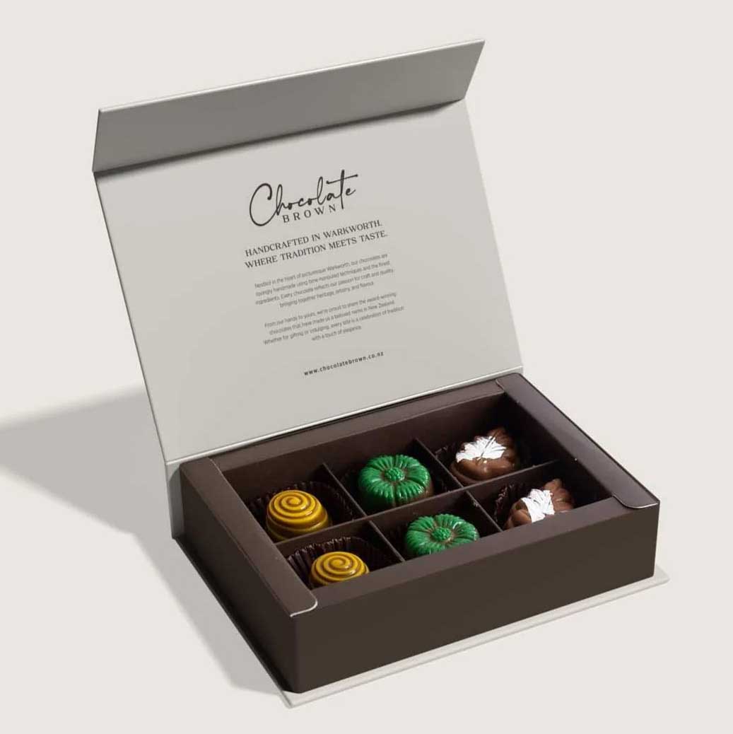 Chocolate Brown Flavours of New Zealand Boxed Chocolates 6-Piece