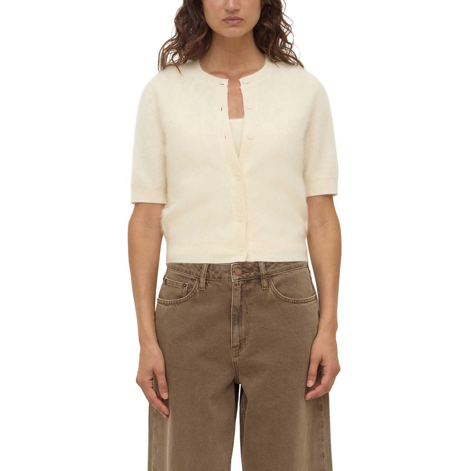 Assembly Label Carina Wool Short Sleeve Cardigan Cream