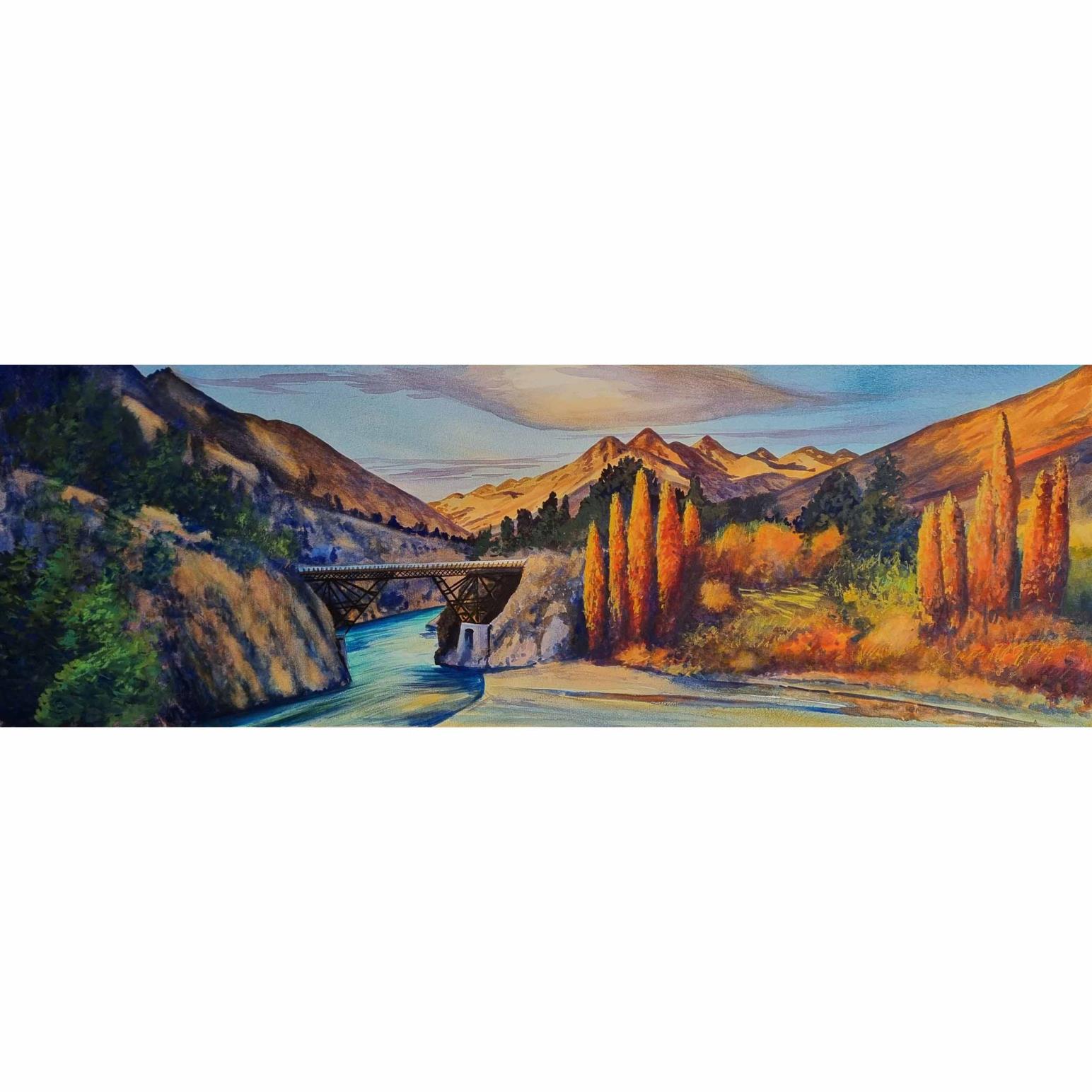 Kelvin McMillan Unframed Print Autumn Hues, Waiau Ferry Bridge 400x200mm