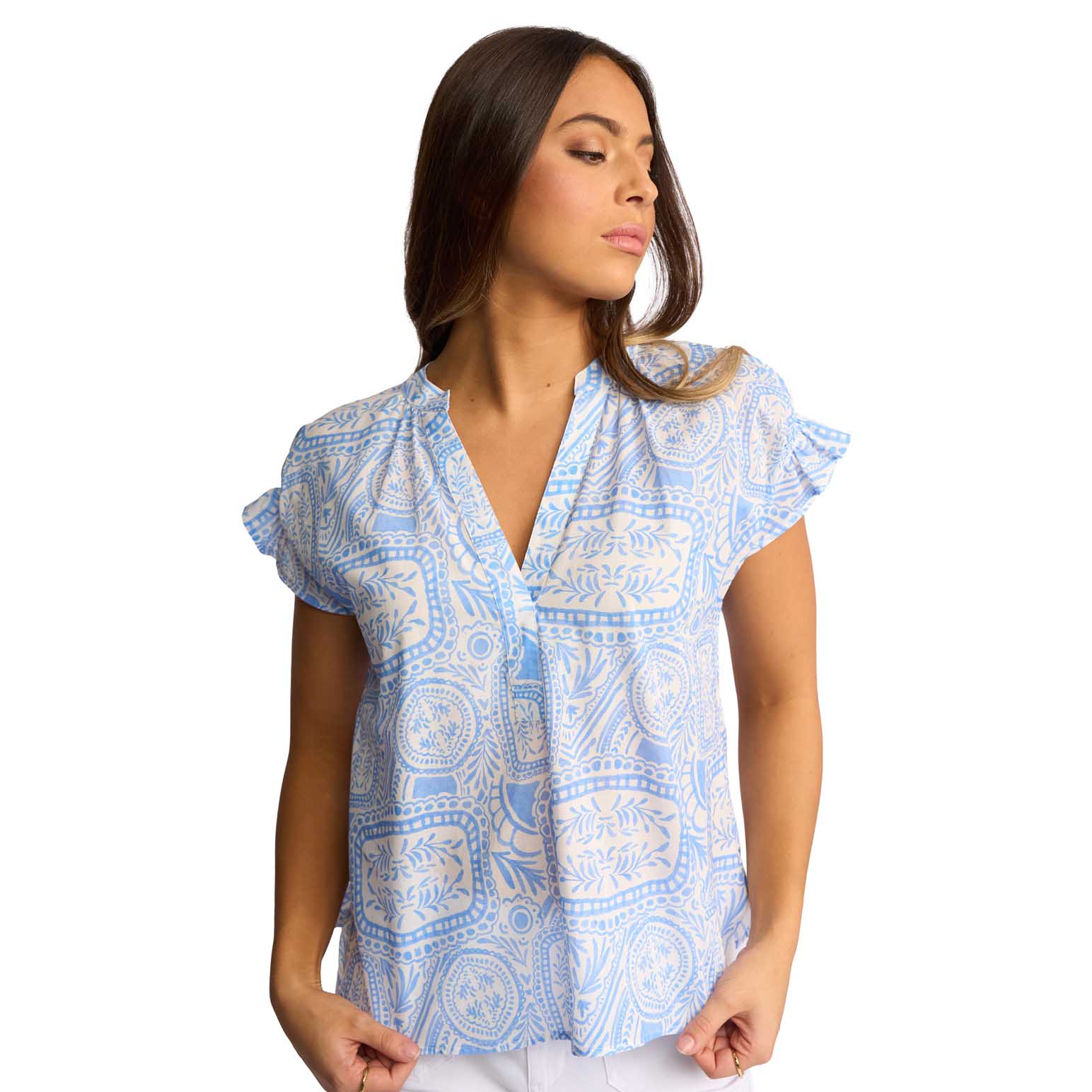 Vassalli Printed Drop Shoulder Shirt with Shirring Detail
