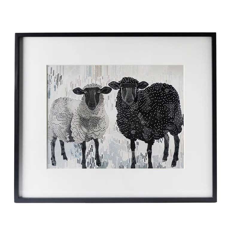 French Country Sheep Wall Art Black and White