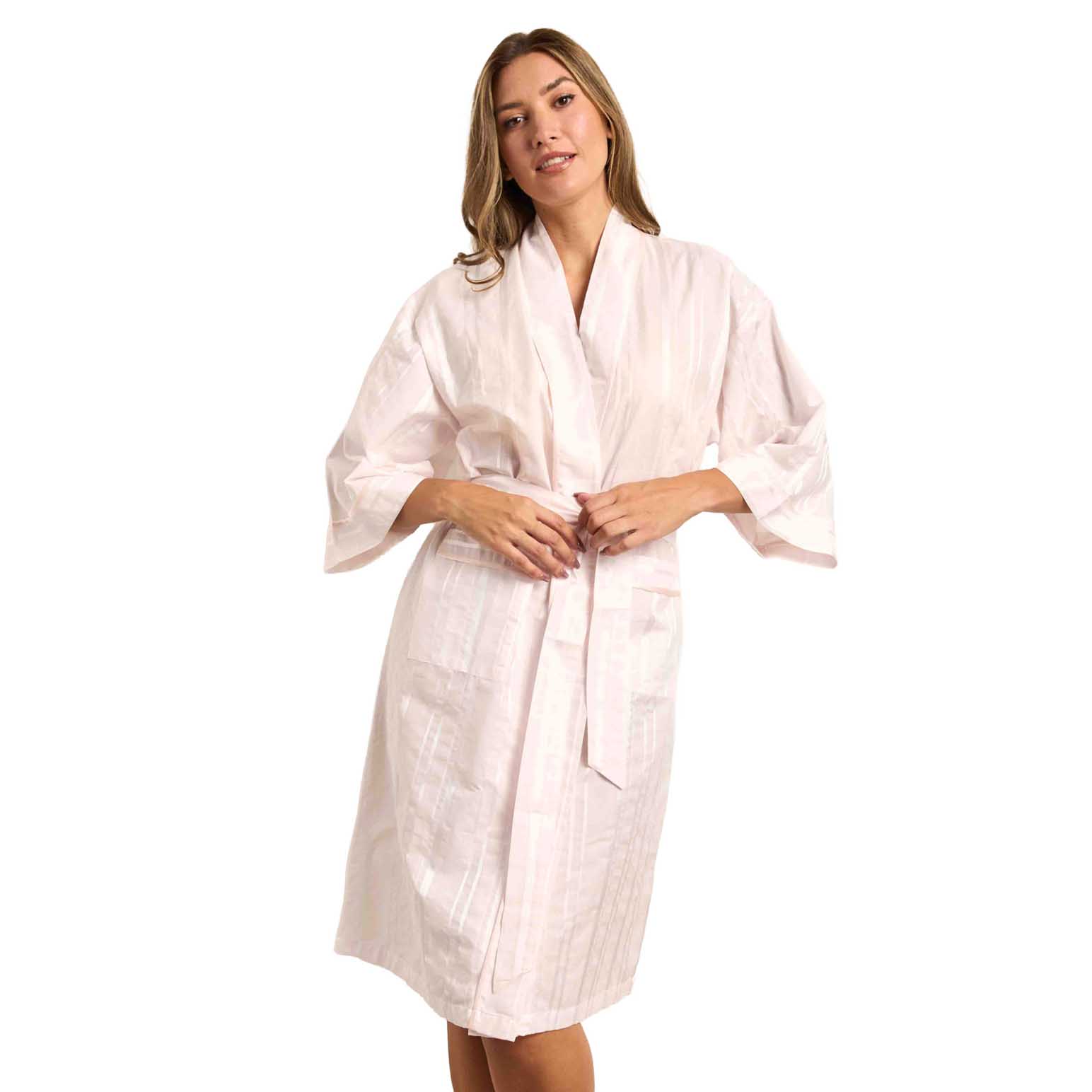 Cottonreal Super Voile Sateen Stripe 3/4 Slv Kimono Wrapover
